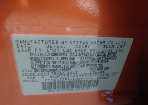 2021 Nissan Kicks Sv Xtronic Cvt из США, поврежденный, VIN 3N1CP5CV9ML515037